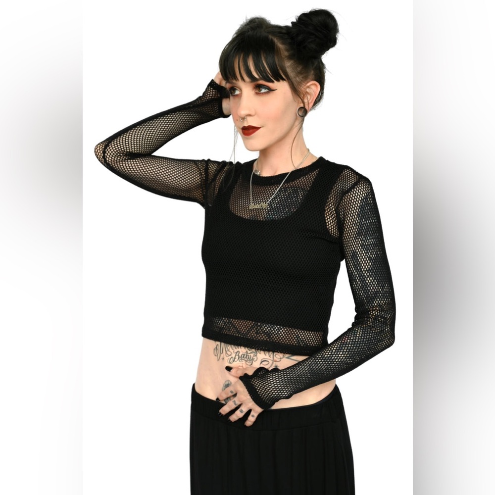 Fishnet Long Sleeve Crop Top